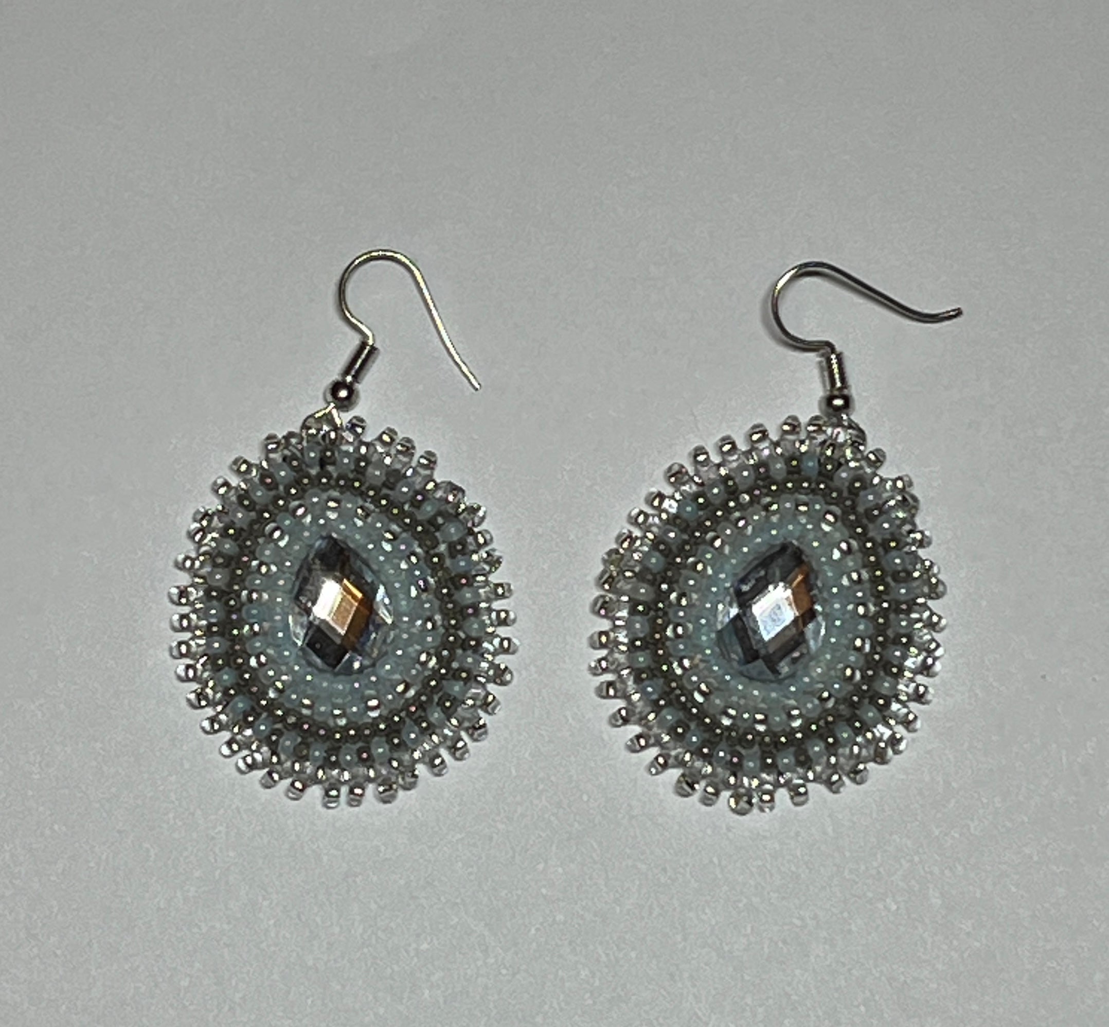 Brandon Swain Novlesky Clear Crystal Light Blue Teal Earrings