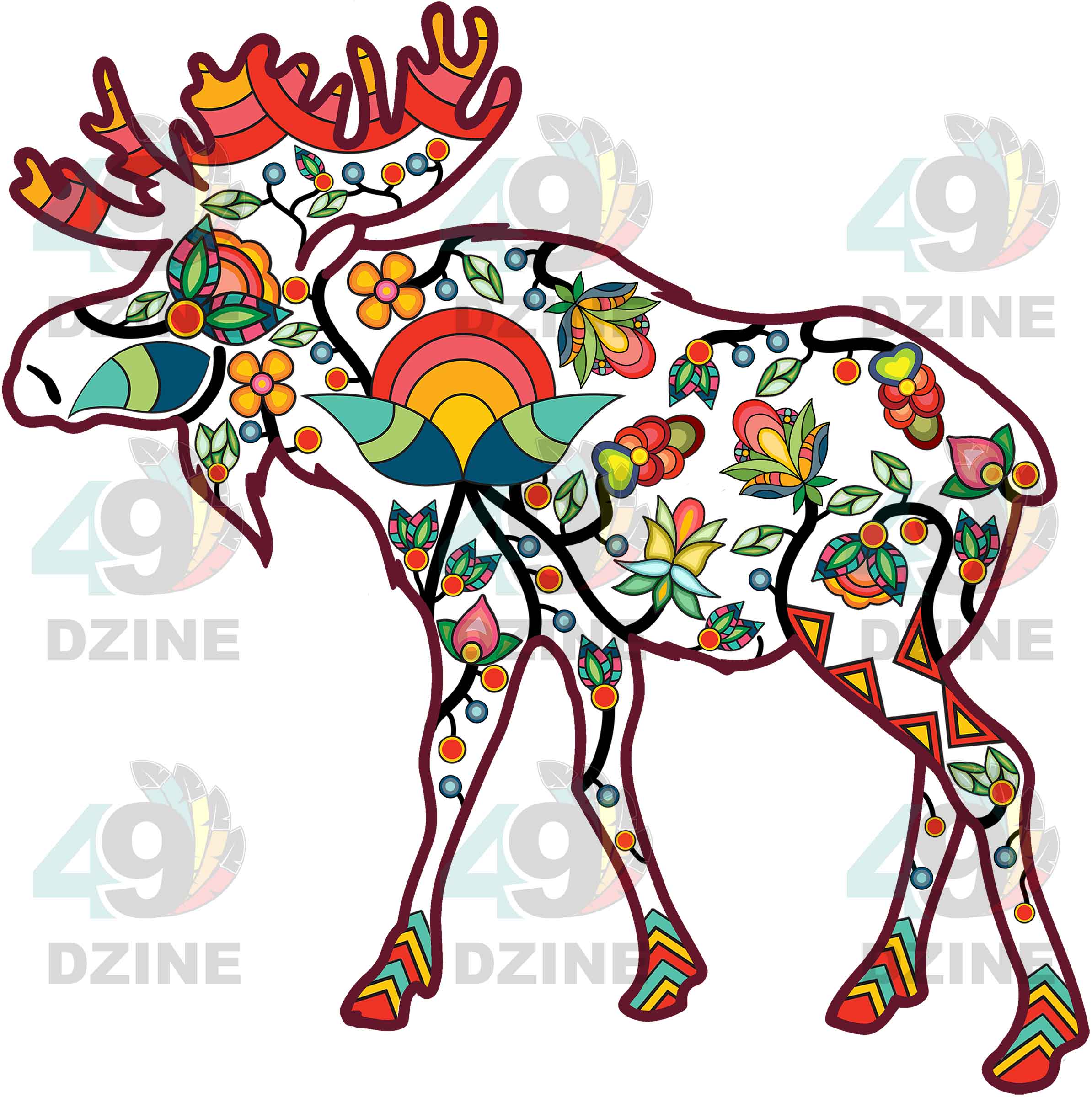 Moose Floral Motif 1 Various Sizes