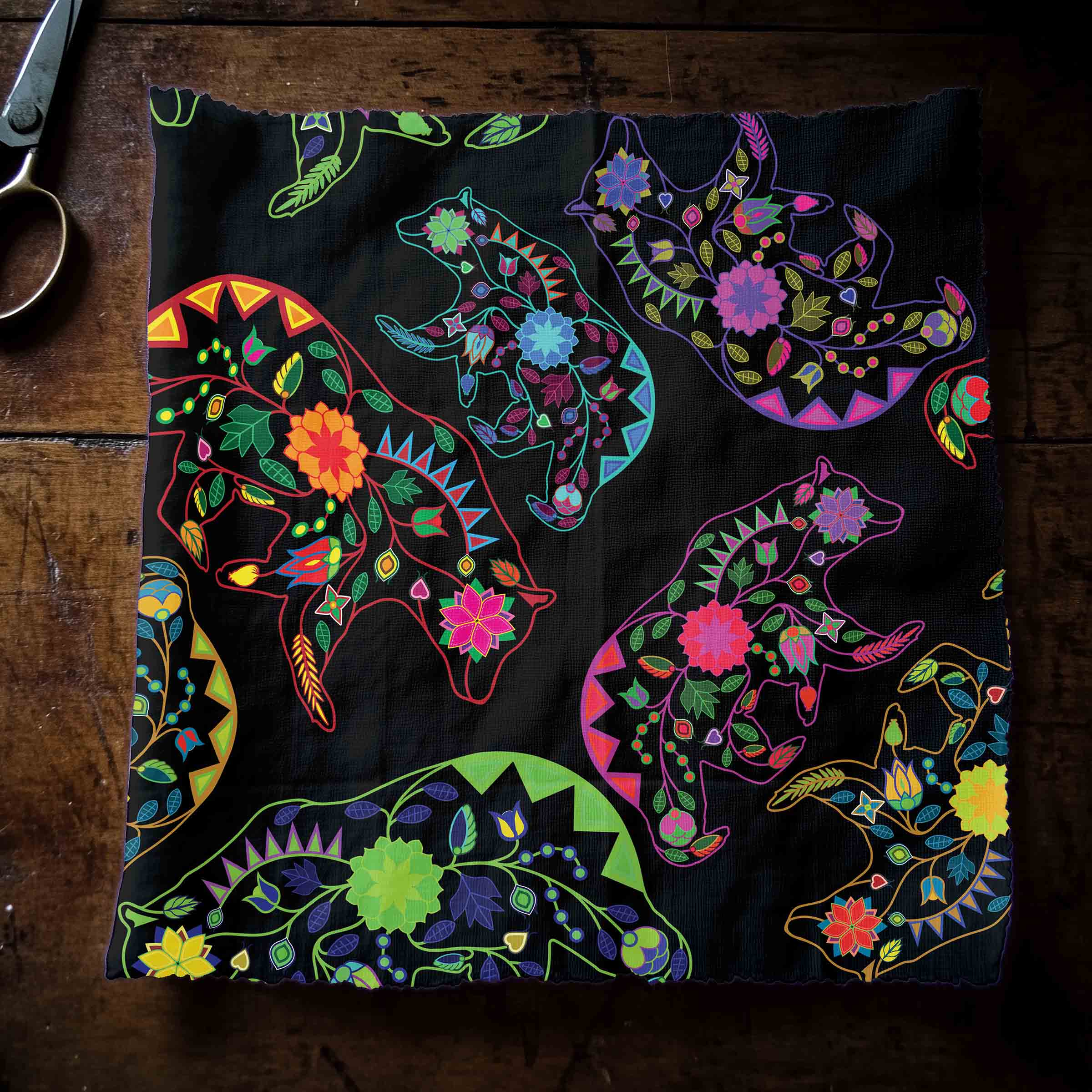 Neon Floral Bears Cotton Poplin