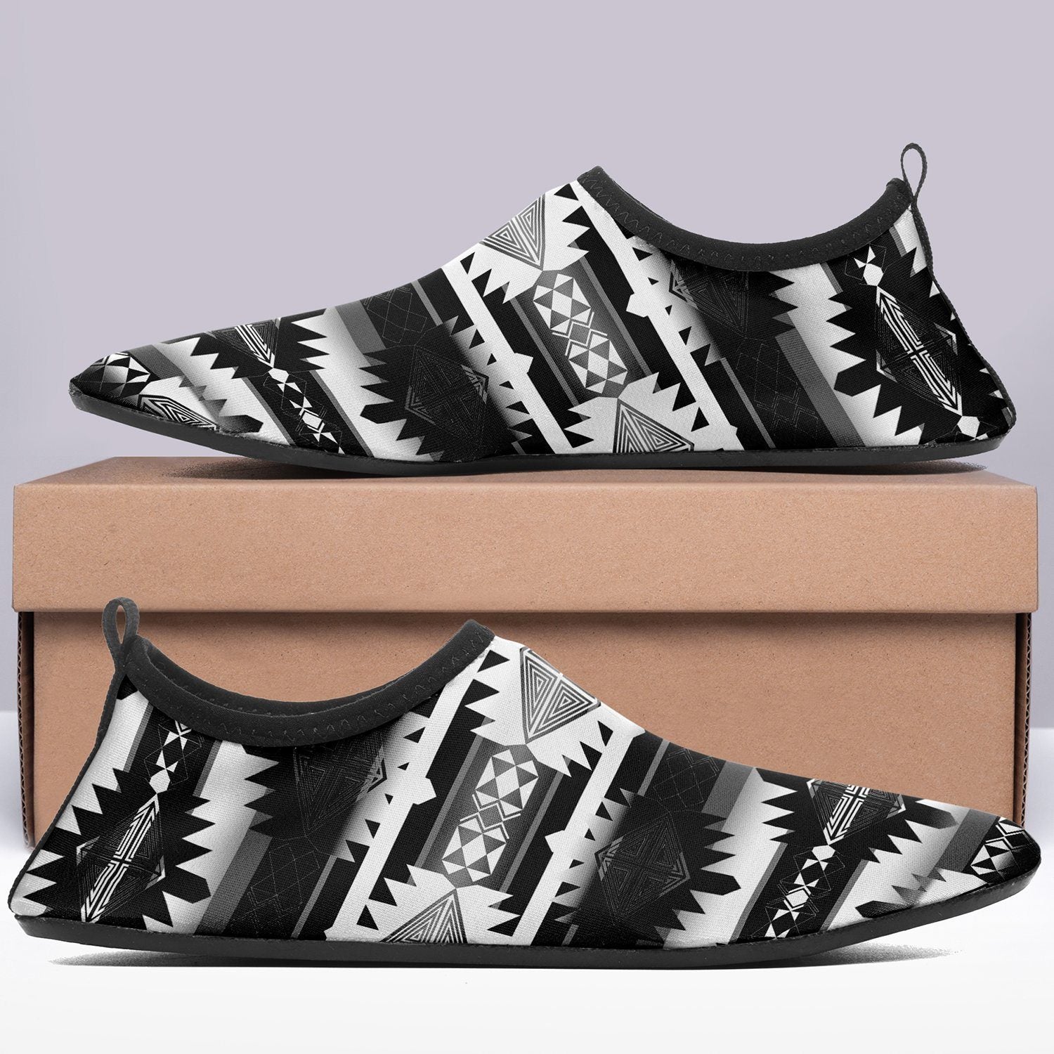 Kids Okotoks Black and White Sockamoccs Slip On Shoes