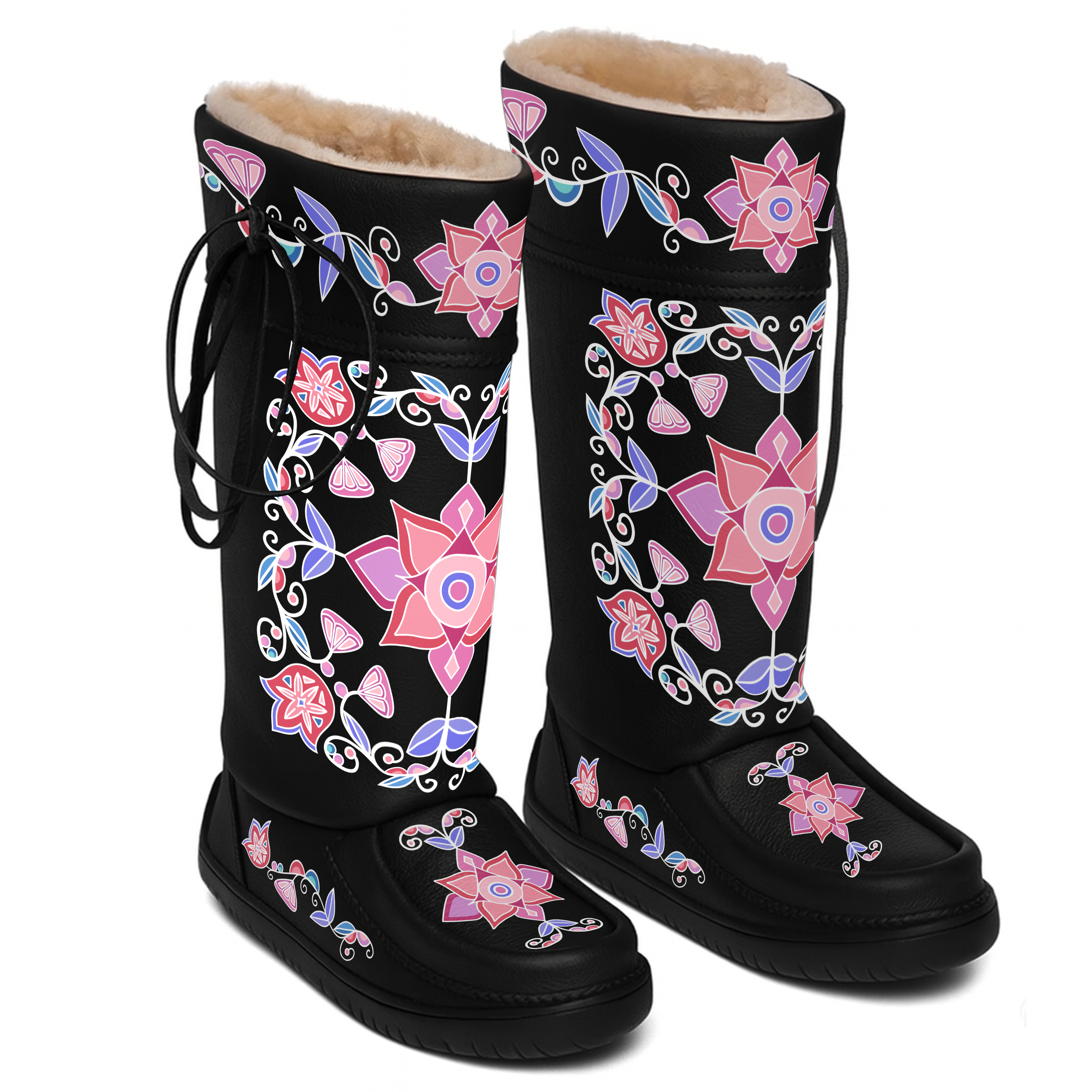 Frost Flower Circle Black Real Leather MocLux Tall