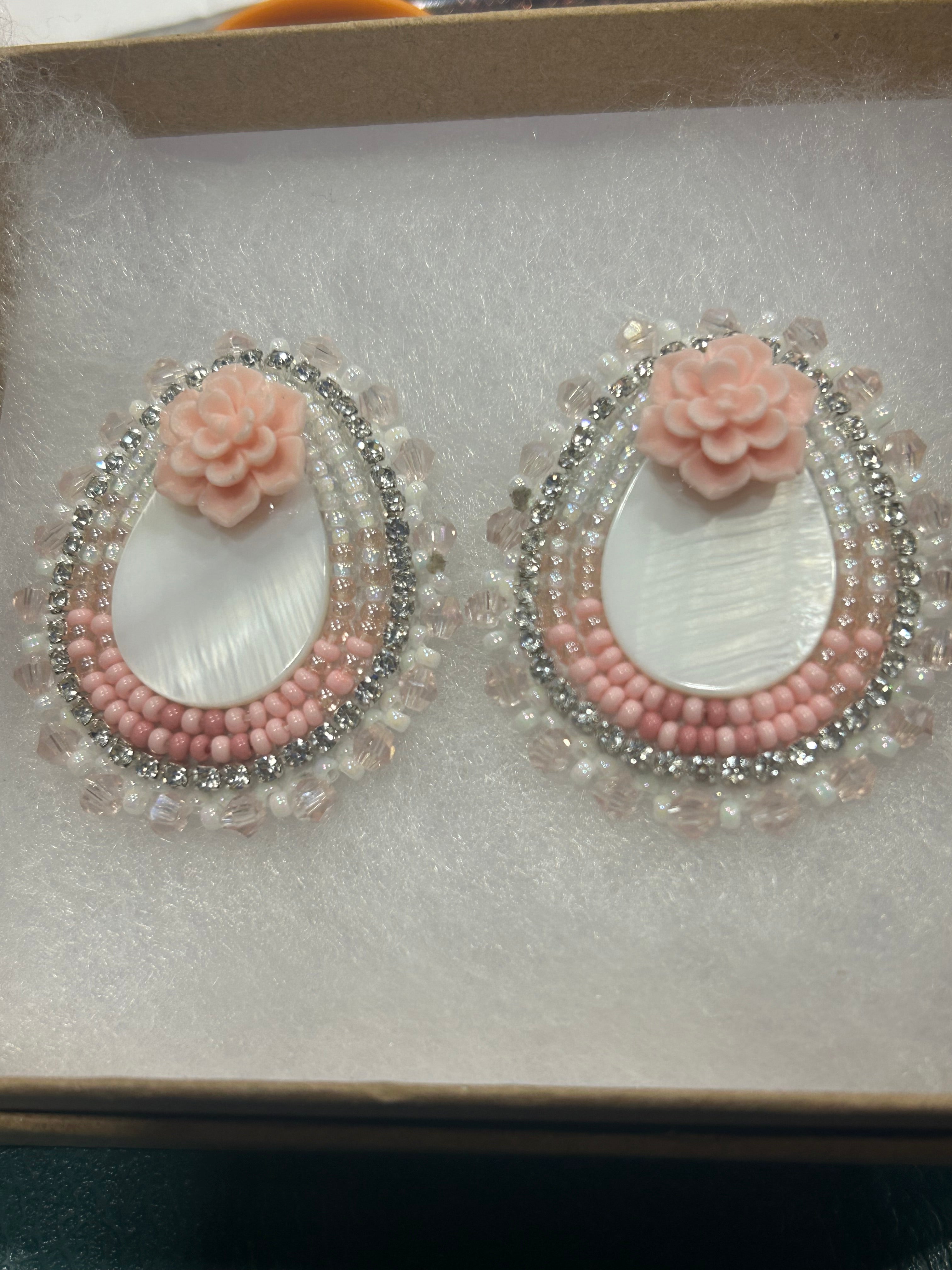 Karin Moen Pink Rose Teardrop Earrings